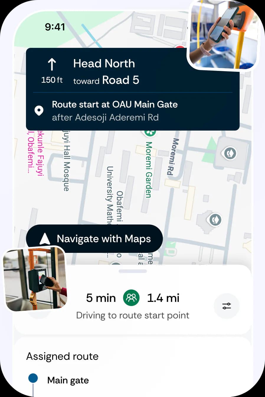 Driver app — Head North navigation toward route start
